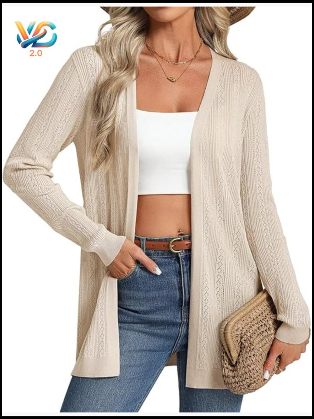 Open Front Crochet Cardigan Long Sleeve Lightweight Spring Summer Fall